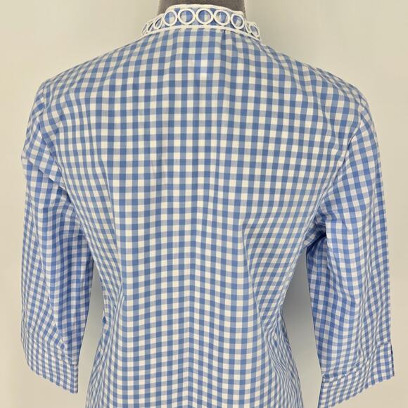 Haley and the Hound Dress Womens Small Blue White Check Cotton Embroidery Resort - Picture 10 of 13